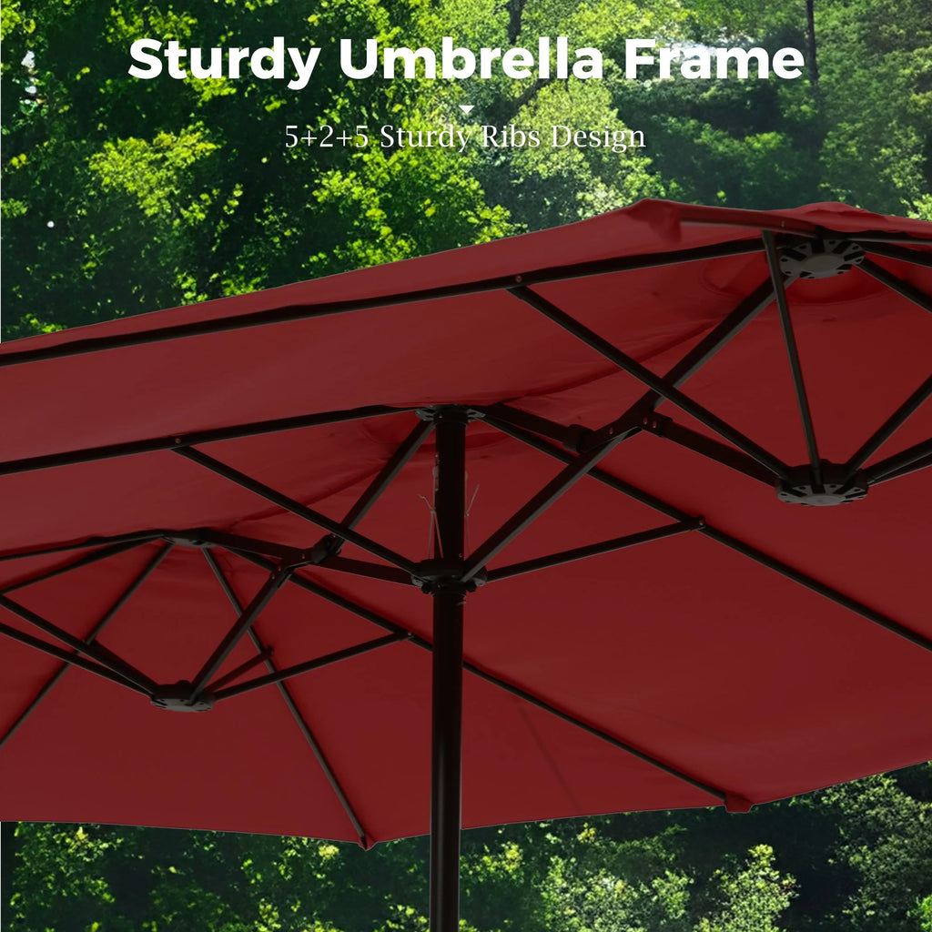 Alpha Joy 15ft Outdoor Patio Umbrella Extra-Large Double-Sided Garden Umbrella with Crank Handle and Base - Smoky Gray