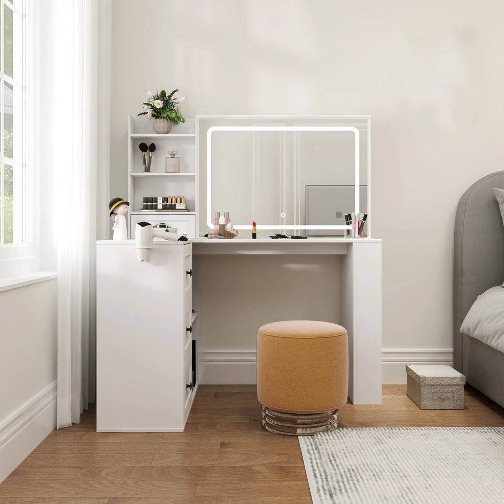 Makeup Vanity Desk With Mirror And Lights, Charging Station, Make Up Vanity With Storage And 3 Large Drawers, 3 Color Modes Available For Bedroom Living Room