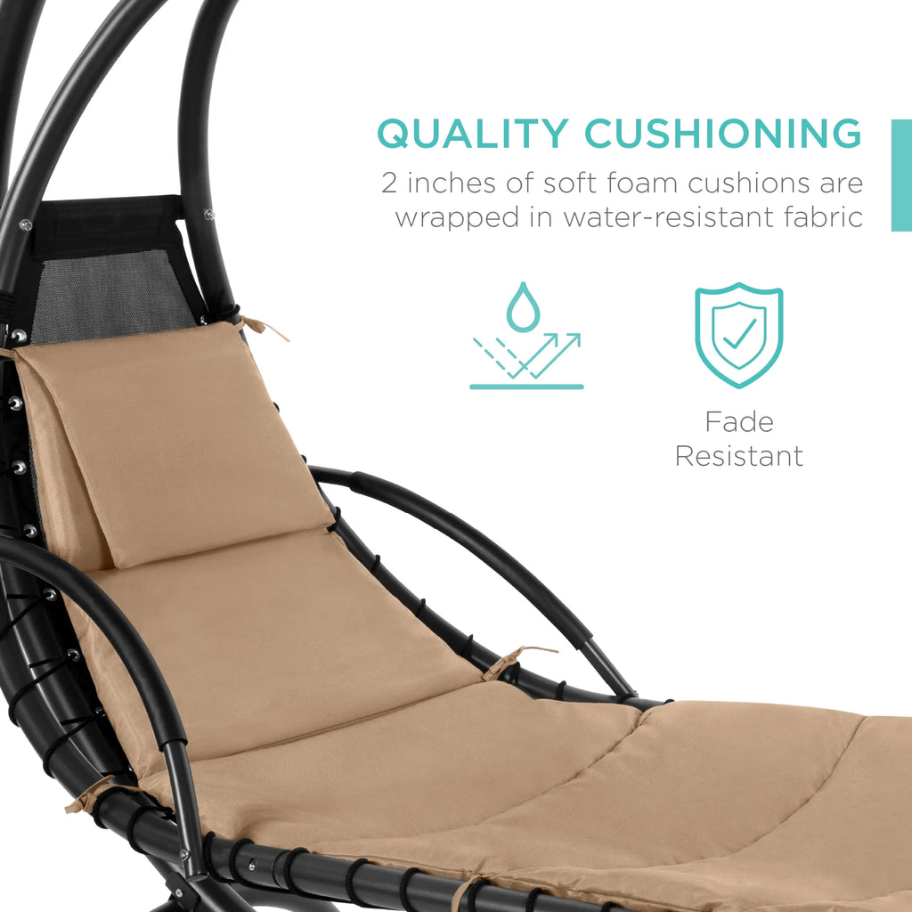 Best Choice Products Hanging Curved Chaise Lounge Chair Swing for Backyard, Patio w/ Pillow, Shade, Stand - Teal