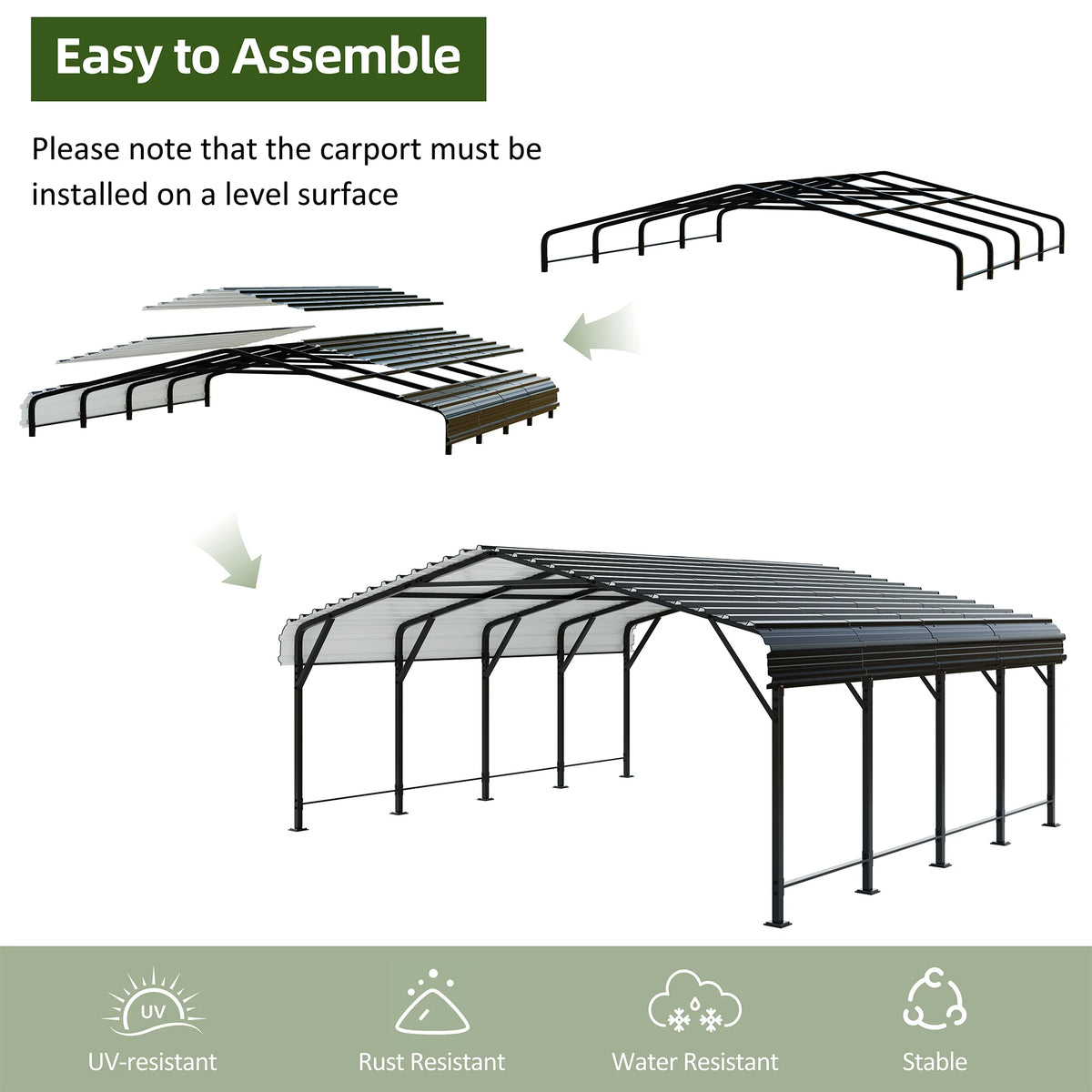 Walsunny 12X20 FT Carport, Outdoor Heavy Duty Carport Canopy with Galvanized Steel Roof, Metal Carport Extra Large Garage Car Storage Shelter