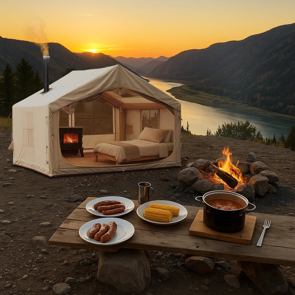 Inflatable Camping Tents 4/6/8/10 Person,129 Square Feets Large Blow up Tent with Stove Jack