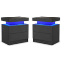 LED Nightstand Set of 2, Modern Bedside Table with 2 Drawers Storage Space, Adjustable Colors LED Light, Black