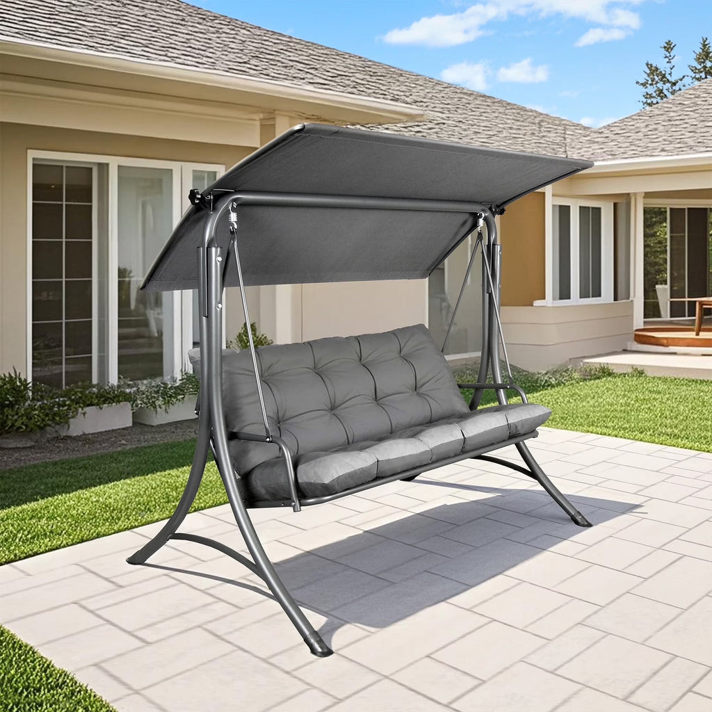 Made in Italy SUNJOY Outdoor Porch Swing, 2 Seat Patio Metal Swing with Adjustable Canopy