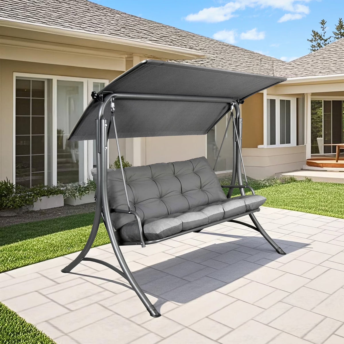 Made in Italy SUNJOY Outdoor Porch Swing, 2 Seat Patio Metal Swing with Adjustable Canopy