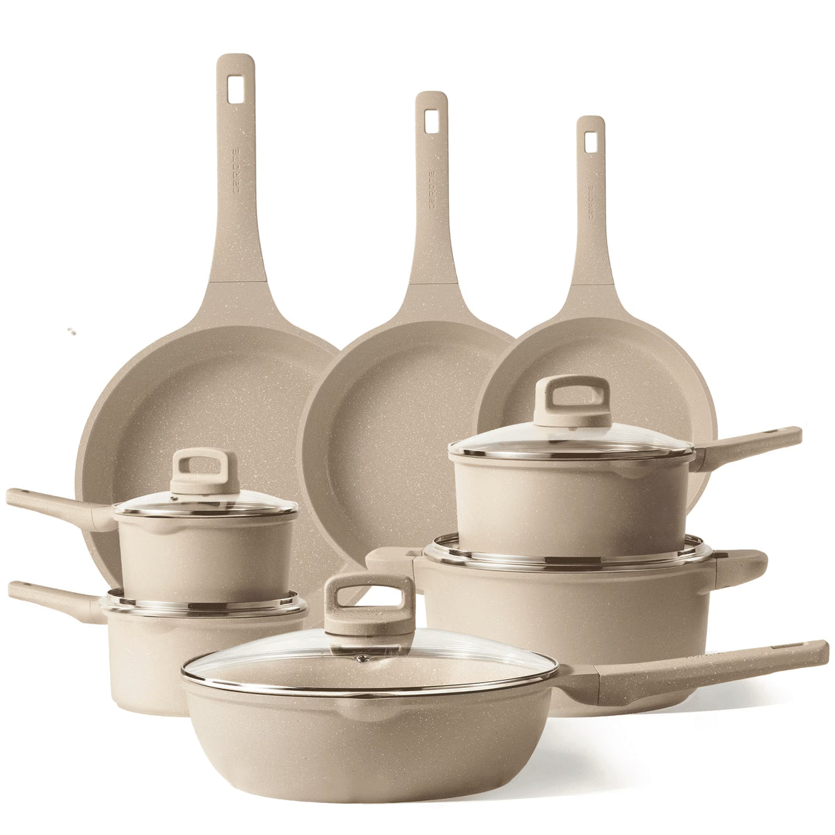 Carote 13 Pcs Nonstick Cookware Sets, Non Stick Pots and Pans Set, Induction Cookware, Taupe