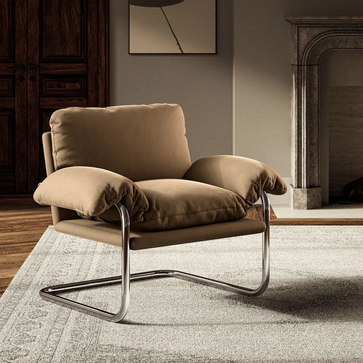 Accent Chair, Brown, Velvet, Living Room Lounge Cafe Lobby Hospitality Restaurant, Modern Contemporary, HB37765