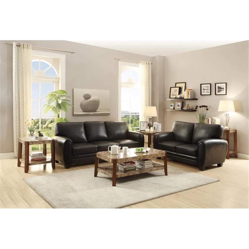 Pemberly Row 19" Contemporary Faux Leather Upholstered Sofa in Black