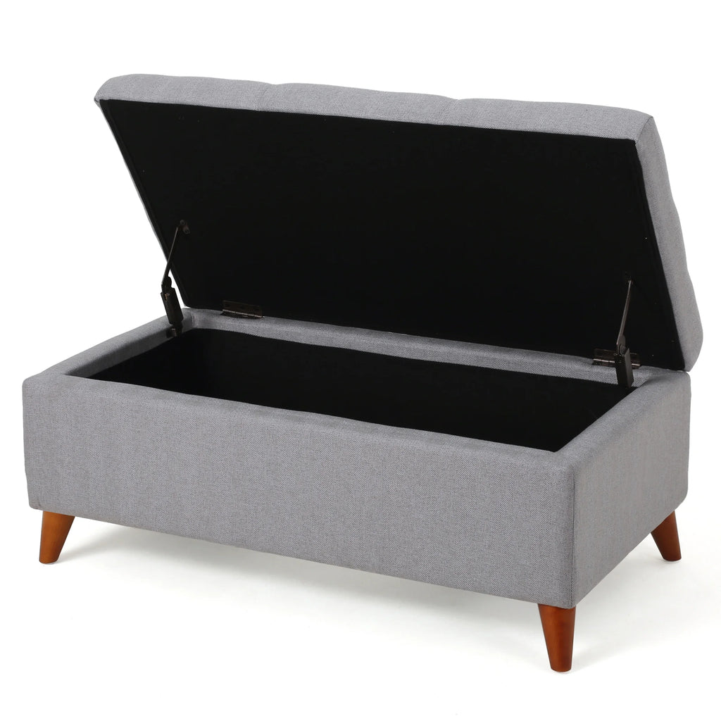 GDF Studio Valeno Mid Century Modern Fabric Tufted Storage Ottoman Bench, Light Gray and Light Brown