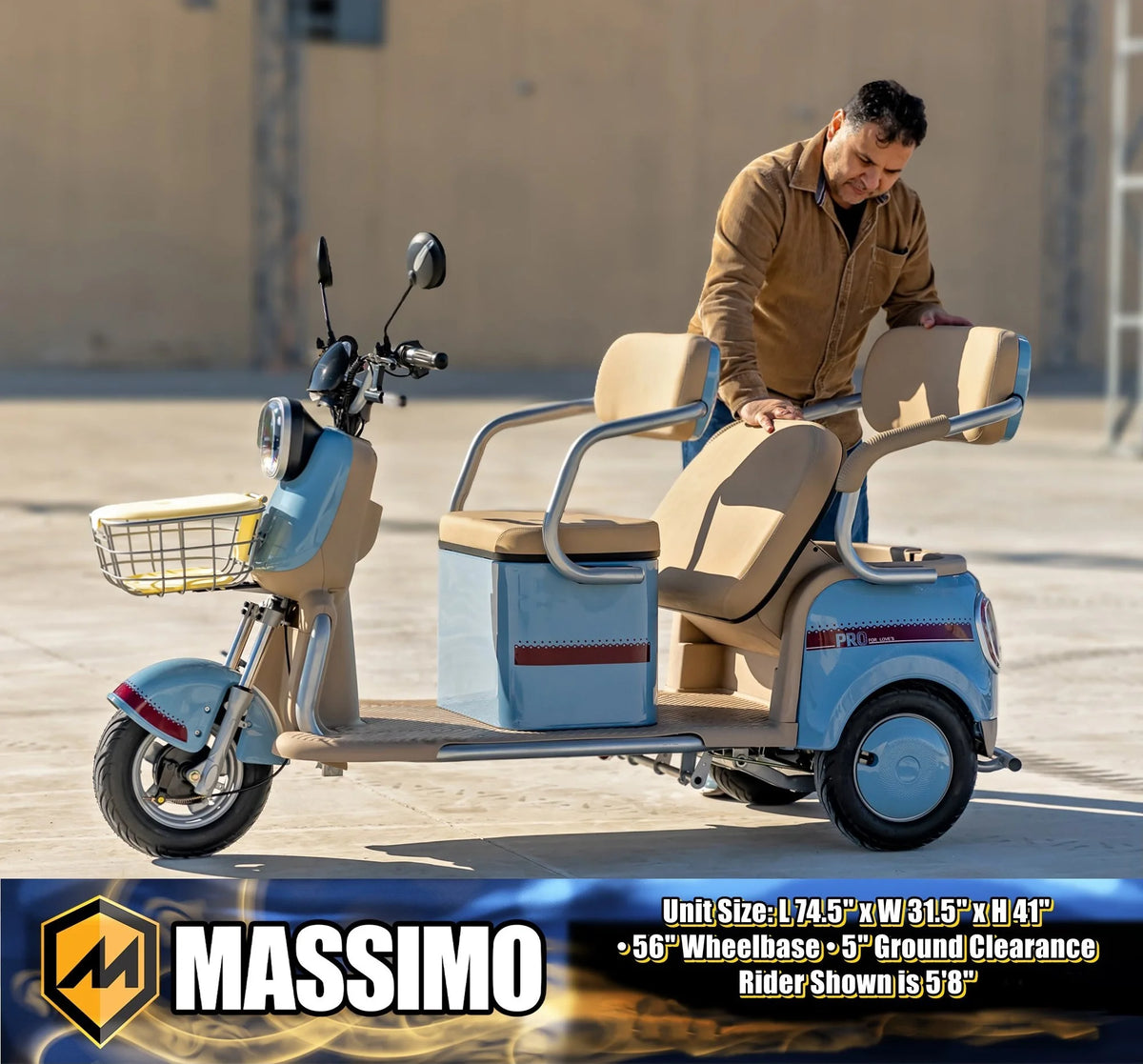 Massimo MGC E-Trike 3-Wheel Electric Cart �C 17 MPH, 2-Seater Adult Scooter �C Blue