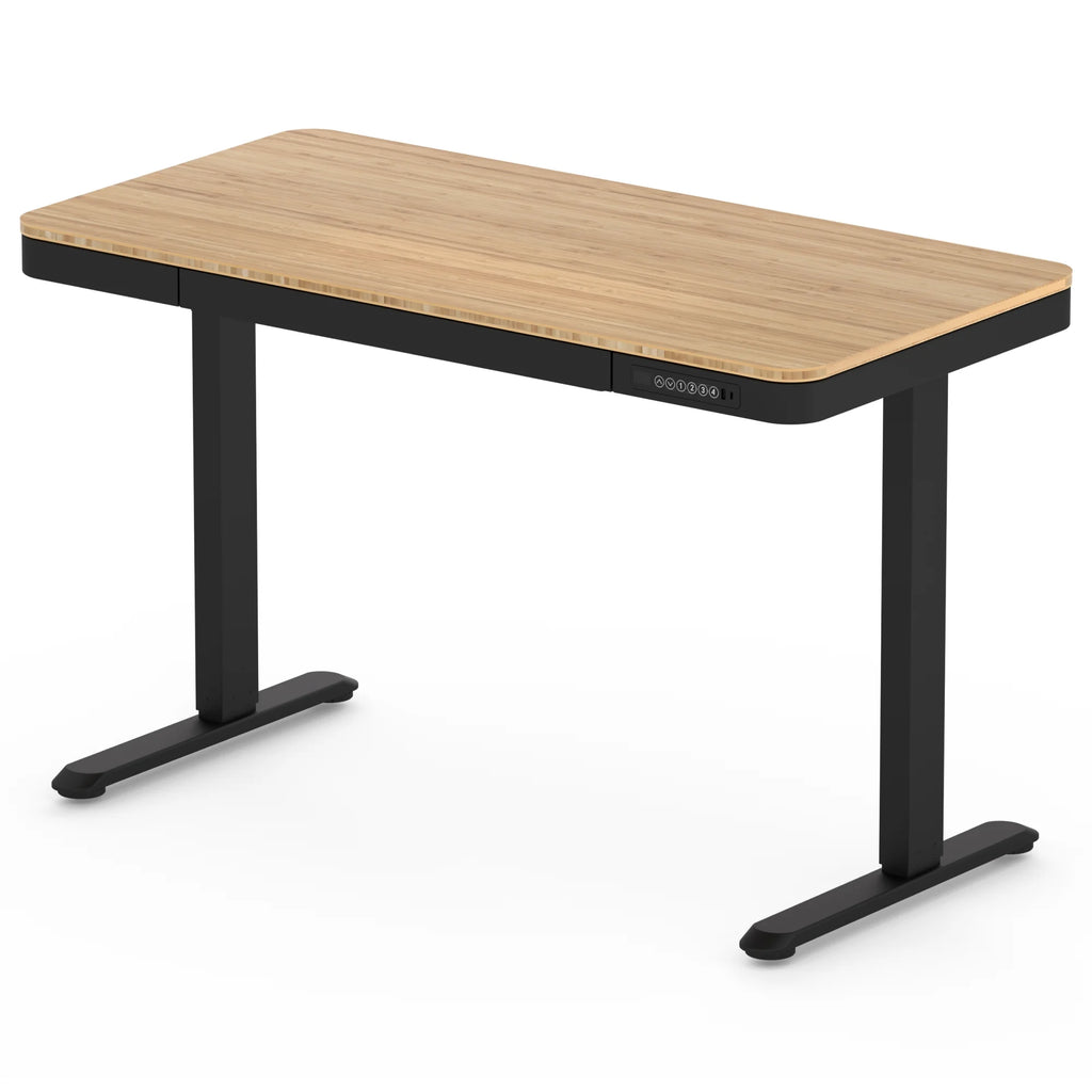 FLEXISPOT 48" W Home Office Height Adjustable Standing Desk White and Maple with USB Charge Ports and Embedded Drawer