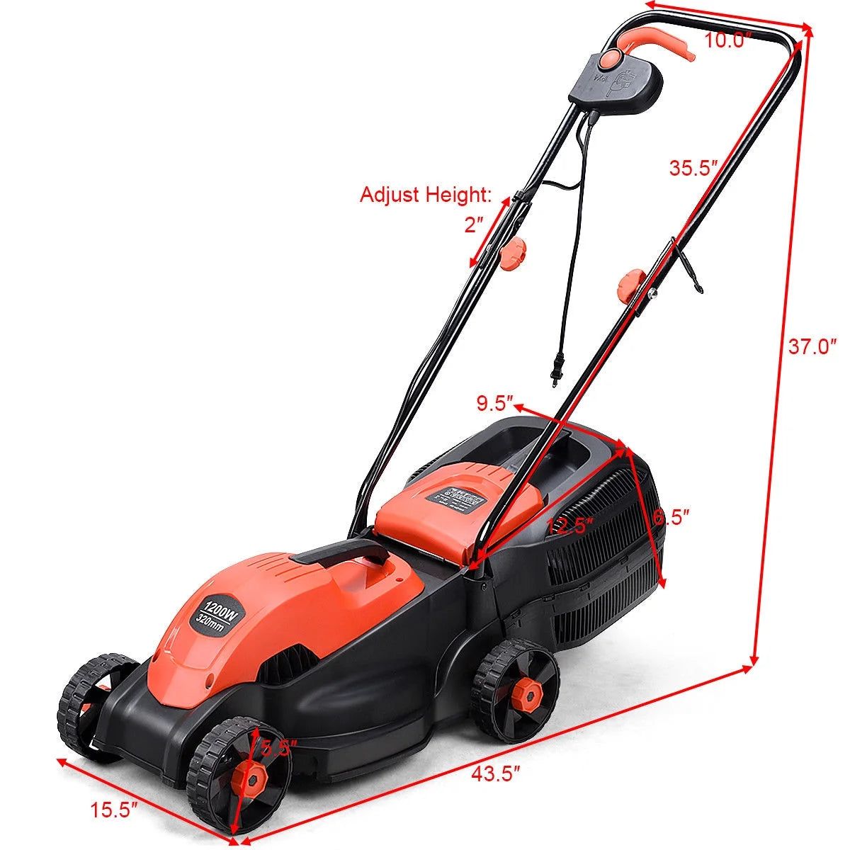 Costway 12 Amp 14-Inch Electric Push Lawn Corded Mower With Grass Bag Red
