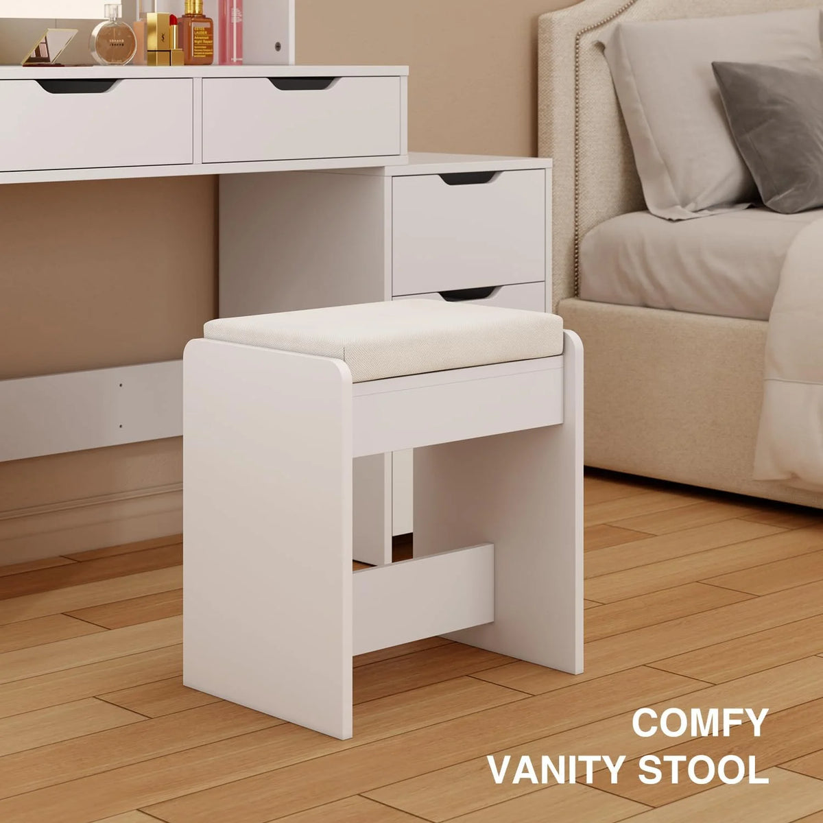 Makeup Vanity Desk with Mirror and Lights, 43.5�� Vanity Table with 5 Drawers & Storage Shelves, White