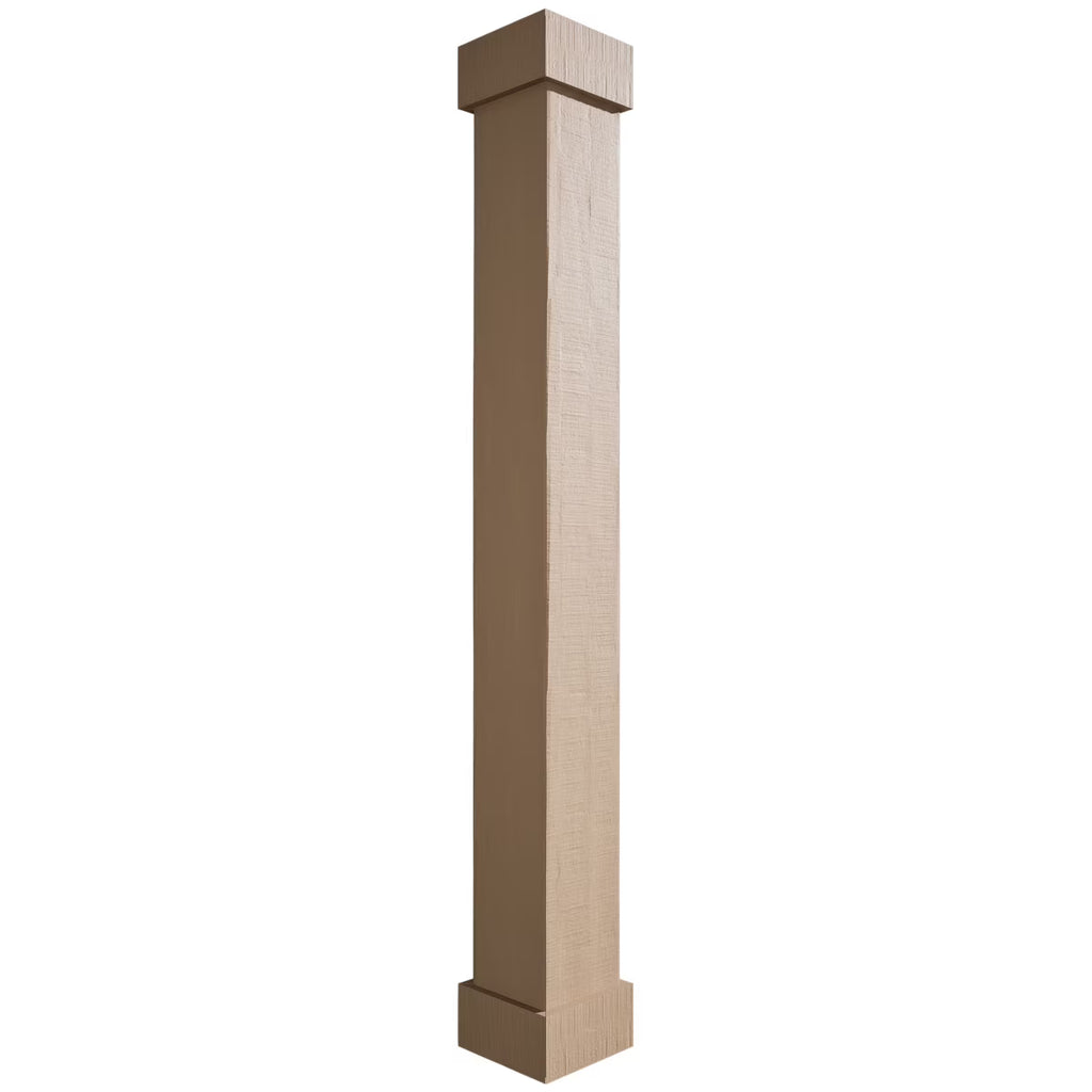 Ekena Millwork 18"W x 5'H Hand Hewn Endurathane Faux Wood Non-Tapered Square Column Wrap with Standard Capital & Base