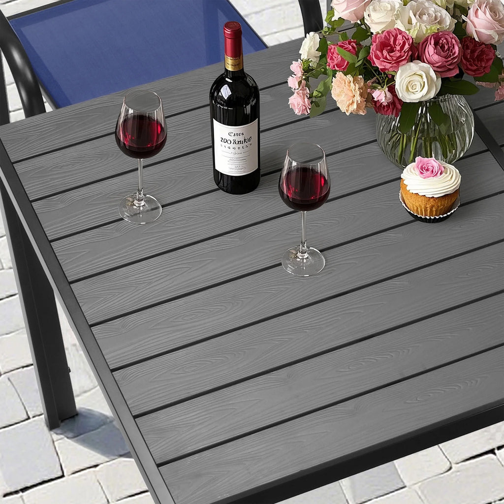 Seizeen 7-Piece Outdoor Table and Chairs, Patio Table Set with 6 Rattan Chairs, All-weather Outdoor Patio Dining Sets Rectangular Metal Table with Acacia Wood Top, Umbrella Hole, Gray