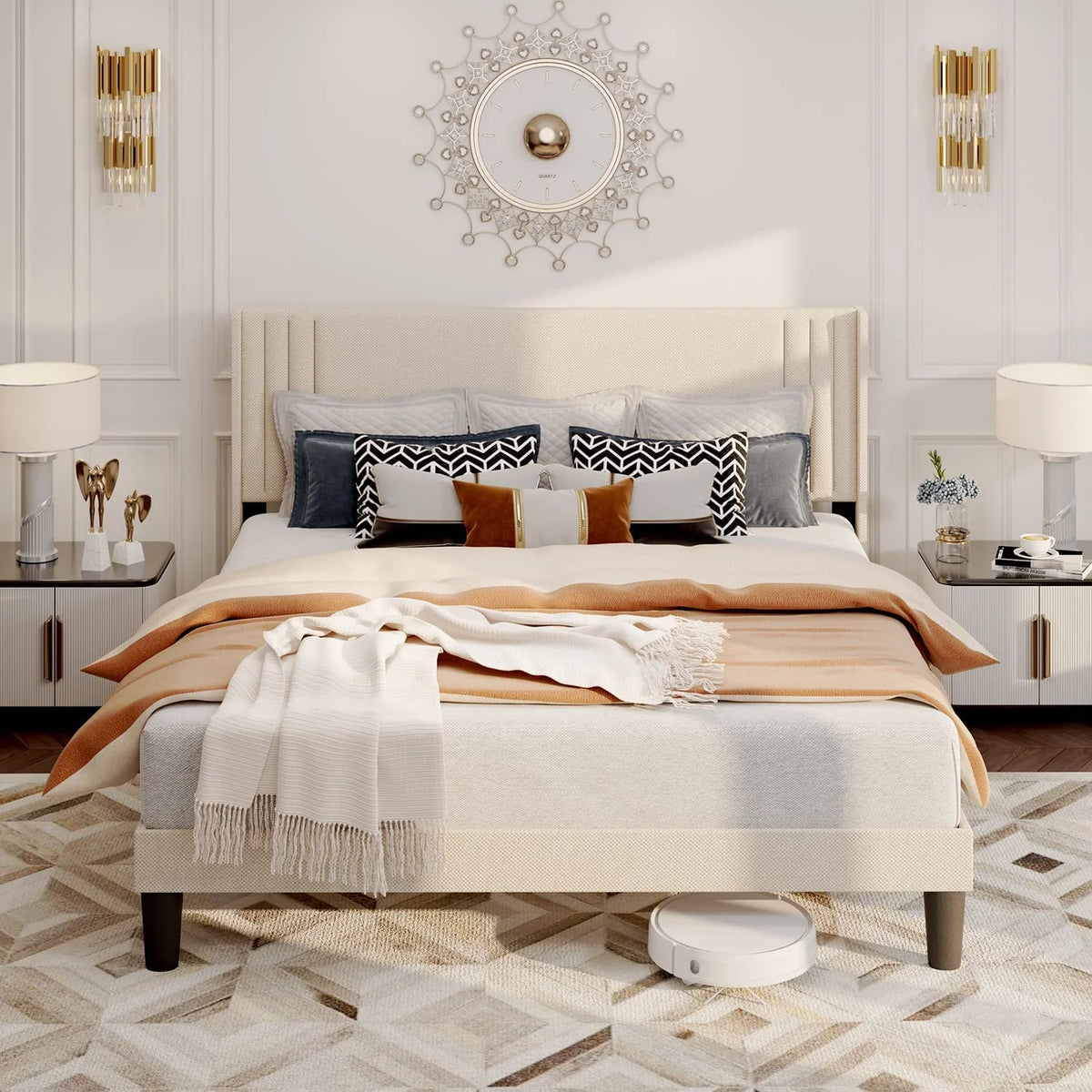 Bedroom Furniture Set, Queen Bed Frame, 2 Nightstands, 5-Drawer Dresser & 6-Drawer Dresser for Large Bedrooms