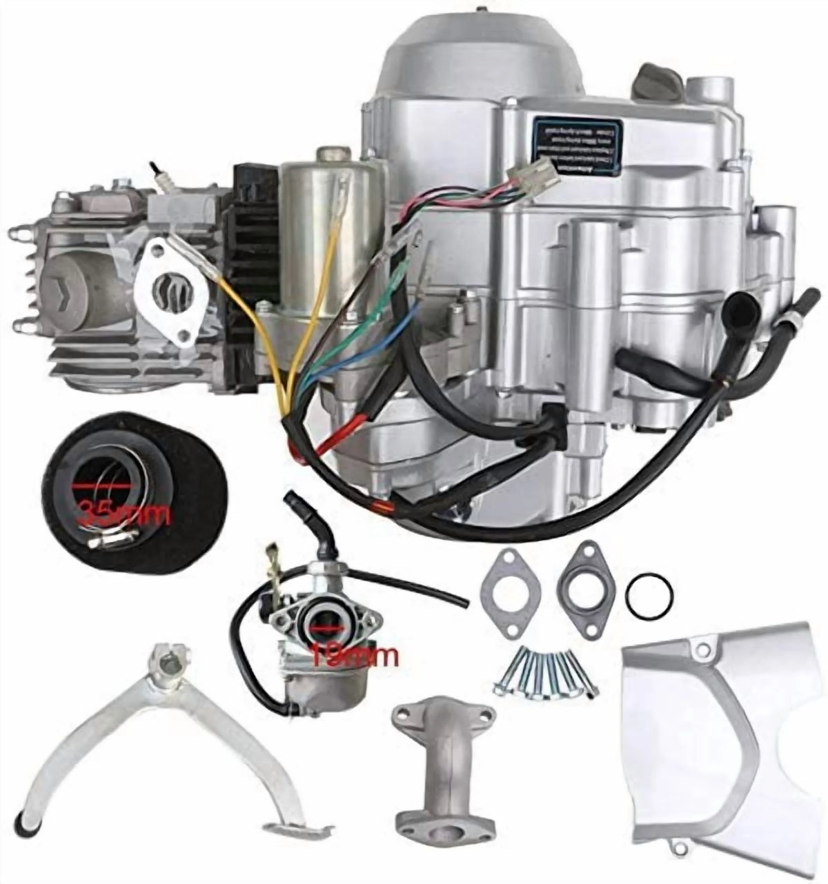 125cc Semi Auto Engine Motor 3 Speed + Reverse Electric Start w/Wiring Harness + Battery+ Exhaust+ Complete Kit for ATV Quad Buggy Go Kart Four Wheelers Taotao Coolster 50cc 70cc 90cc 110cc