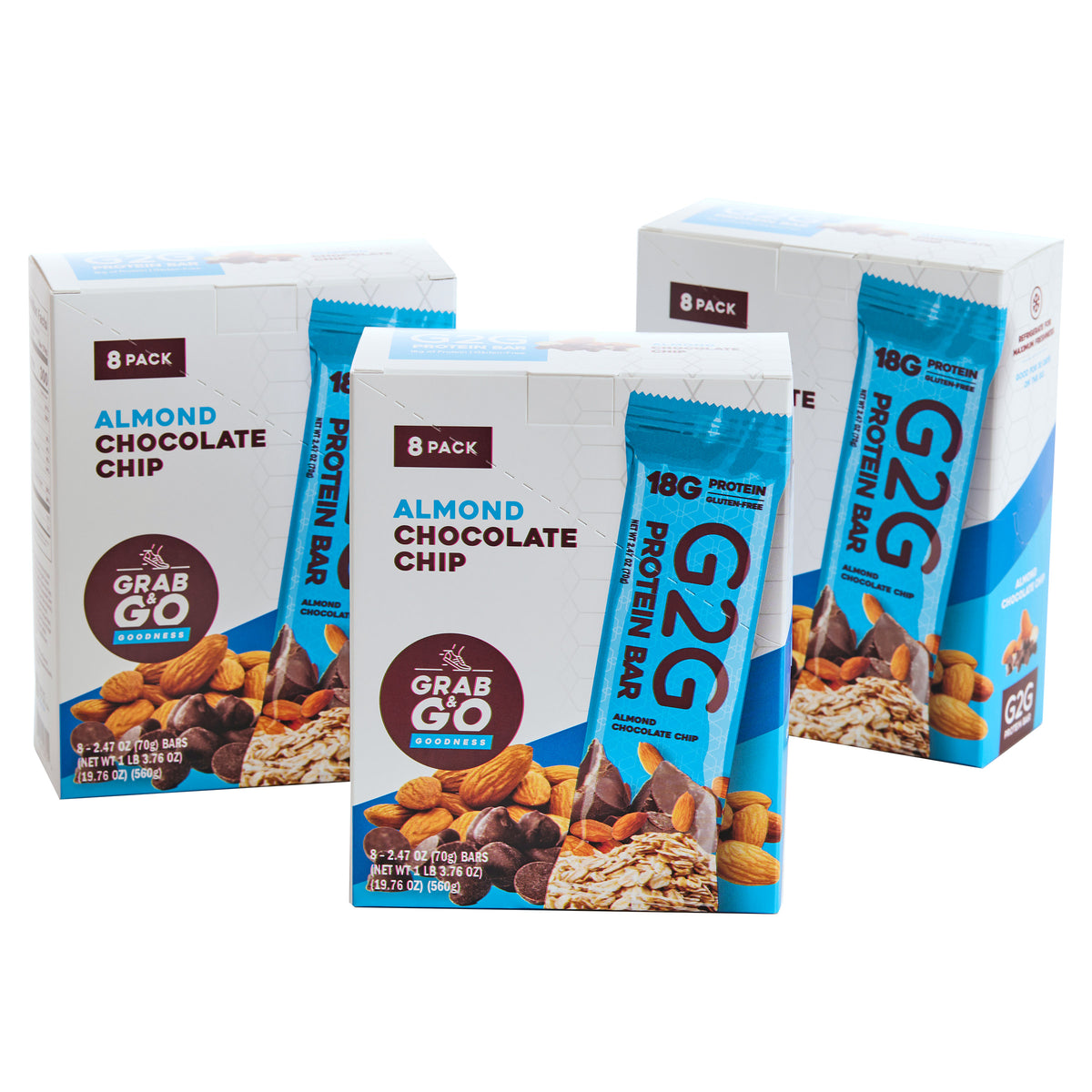 G2G 3-pack Almond Chocolate Chip Protein Bars, 24-count