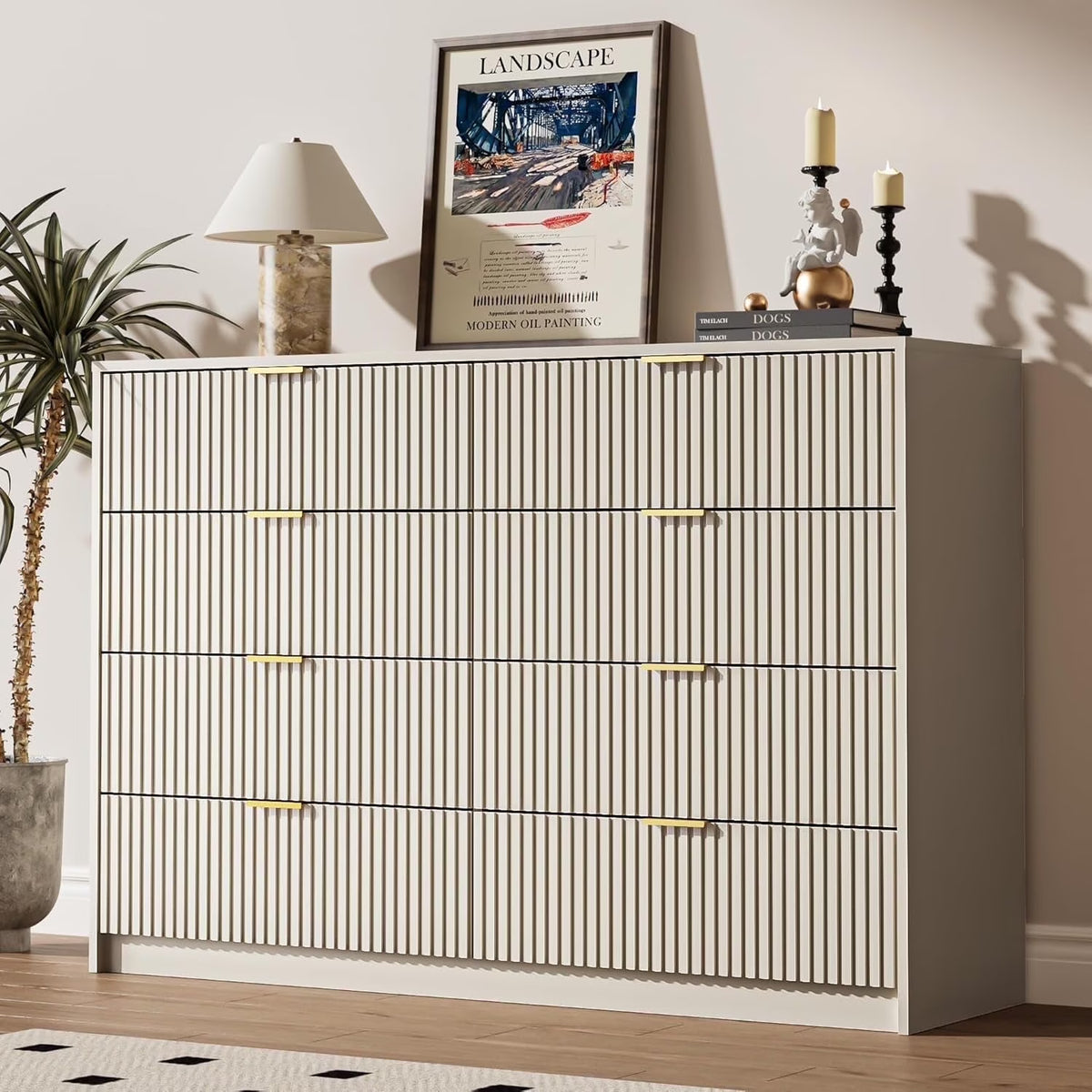 Furniway Black Dresser for Bedroom, 8 Drawer Double Dresser, Modern Chest of Drawers for Bedroom, Living Room, Entryway and Closet, 55" L x 15.7" D x 37.4" H