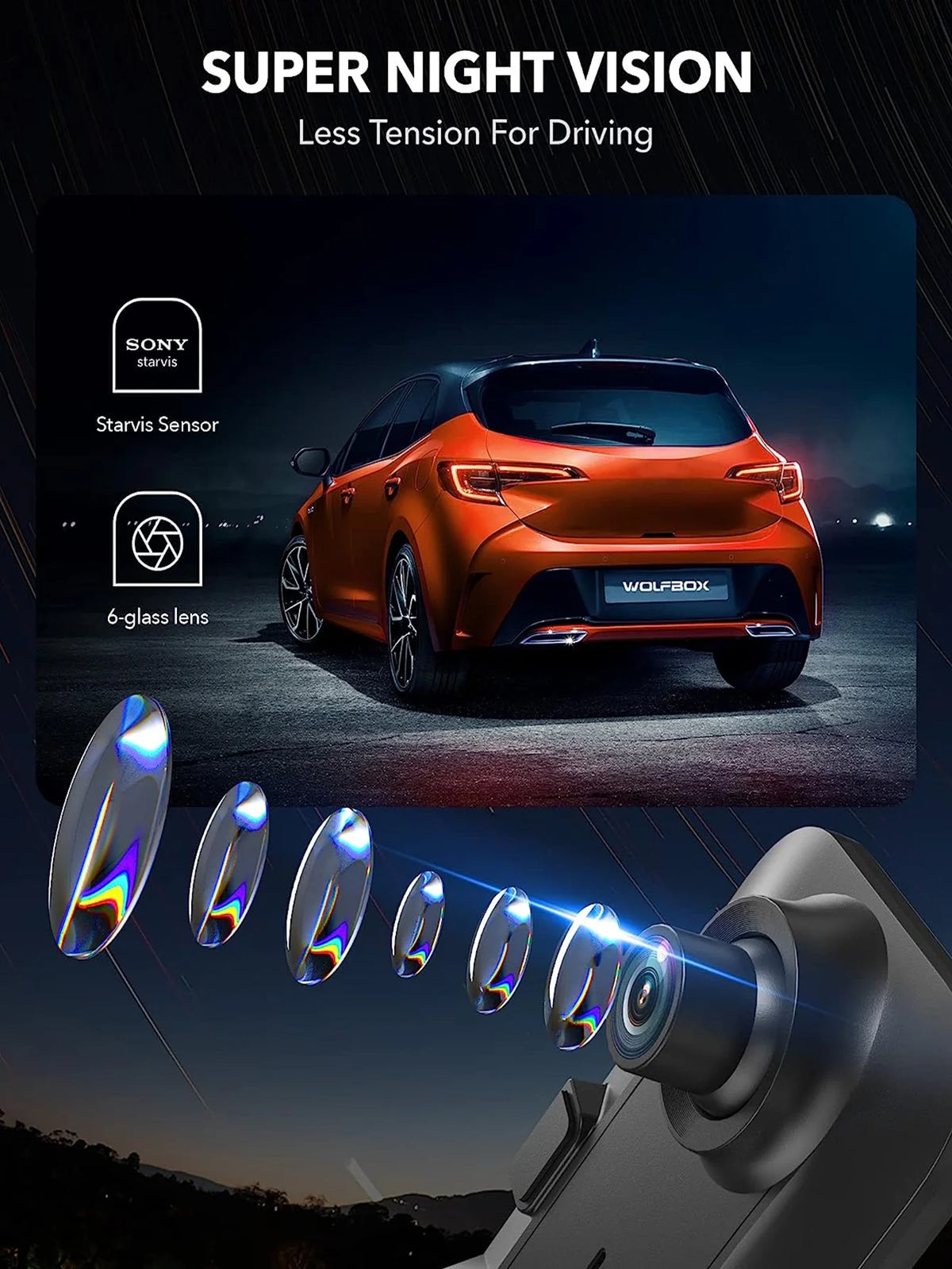 WolfBox Rear View Mirror Dash Cam, 2.5K Front + 1080P Rear Camera, 12'' Screen Mirror Car Dash Cam with Night Vision, Built-in Wi-Fi & GPS, 24H Parking Monitor, Free 32GB Card