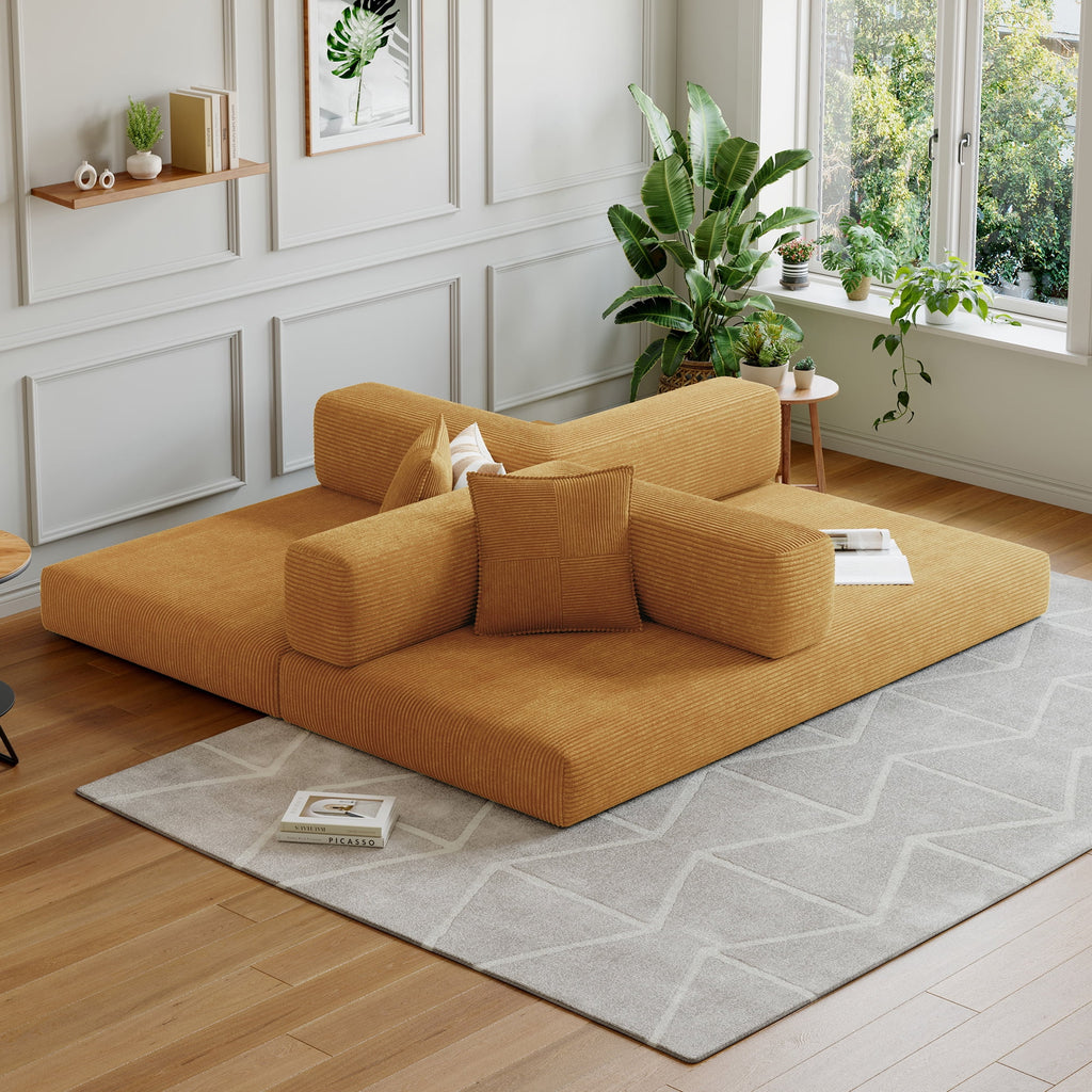 Convertible Sleeper Sofa Bed,Compressed Floor Boneless Couch,Modular Modern Corduroy Sofa for Living Room Bedroom -with Fixed-Shape Frame and Support Armrest,Easy Assembly(Green)