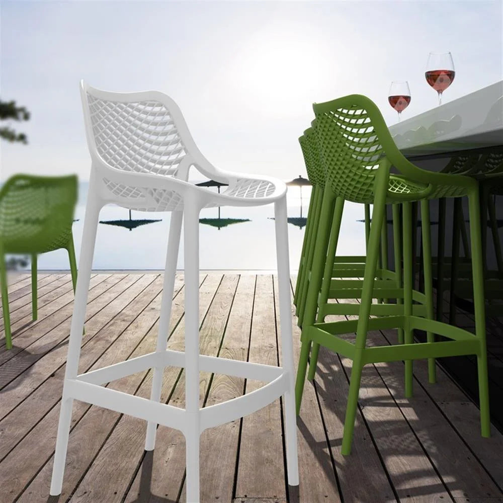 Home Square Polypropylene Patio Bar Stool in Taupe - Set of 2