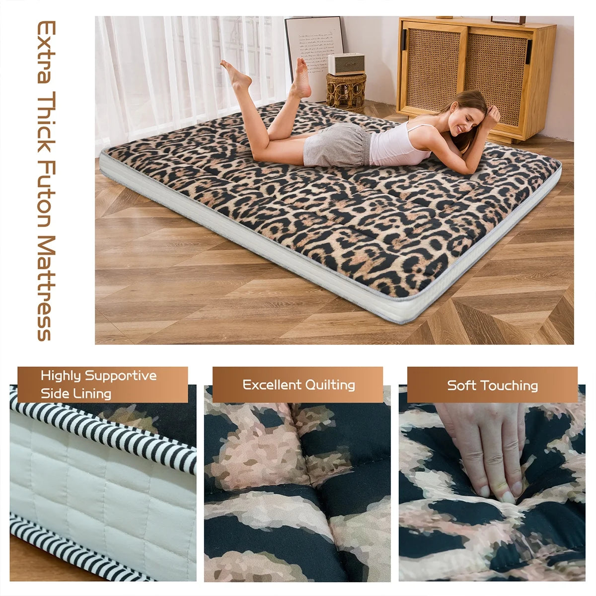 Futon Mattress, Padded Japanese Floor Mattress Quilted Bed Mattress Topper, Extra Thick Folding Sleeping Pad, Dark Grey, Twin