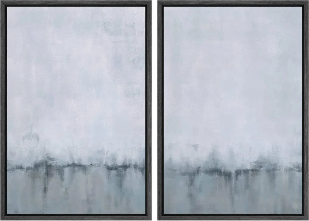 IDEA4WALL Framed Canvas Print Wall Art Set of 2 Watercolor Pastel Duotone Tan Landscape Abstract Modern Art Multicolor Contemporary Artwork for Bedroom, Office - 16"x24"x2 Panels Natural