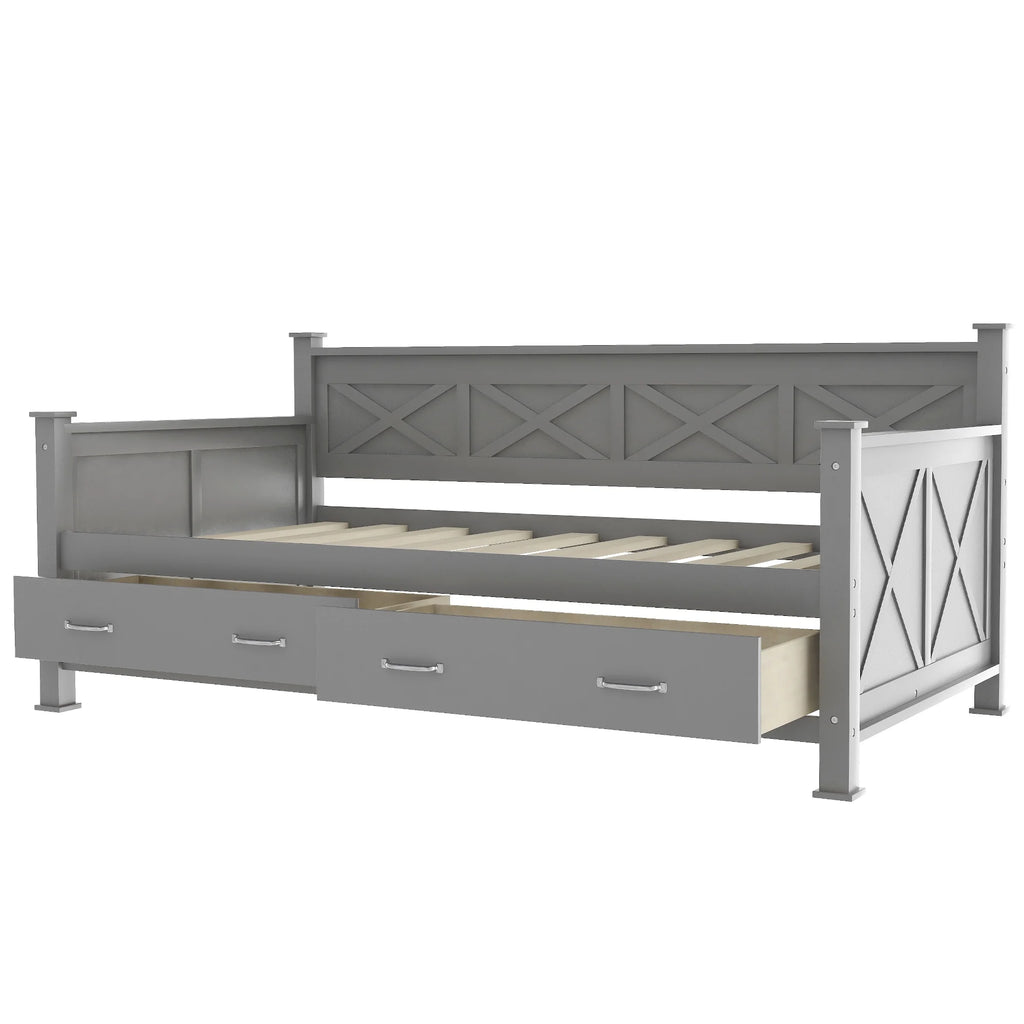 Euroco Twin Size Dayed with 2 Storage Drawers for Bedroom Low Profile Platform Bed, White