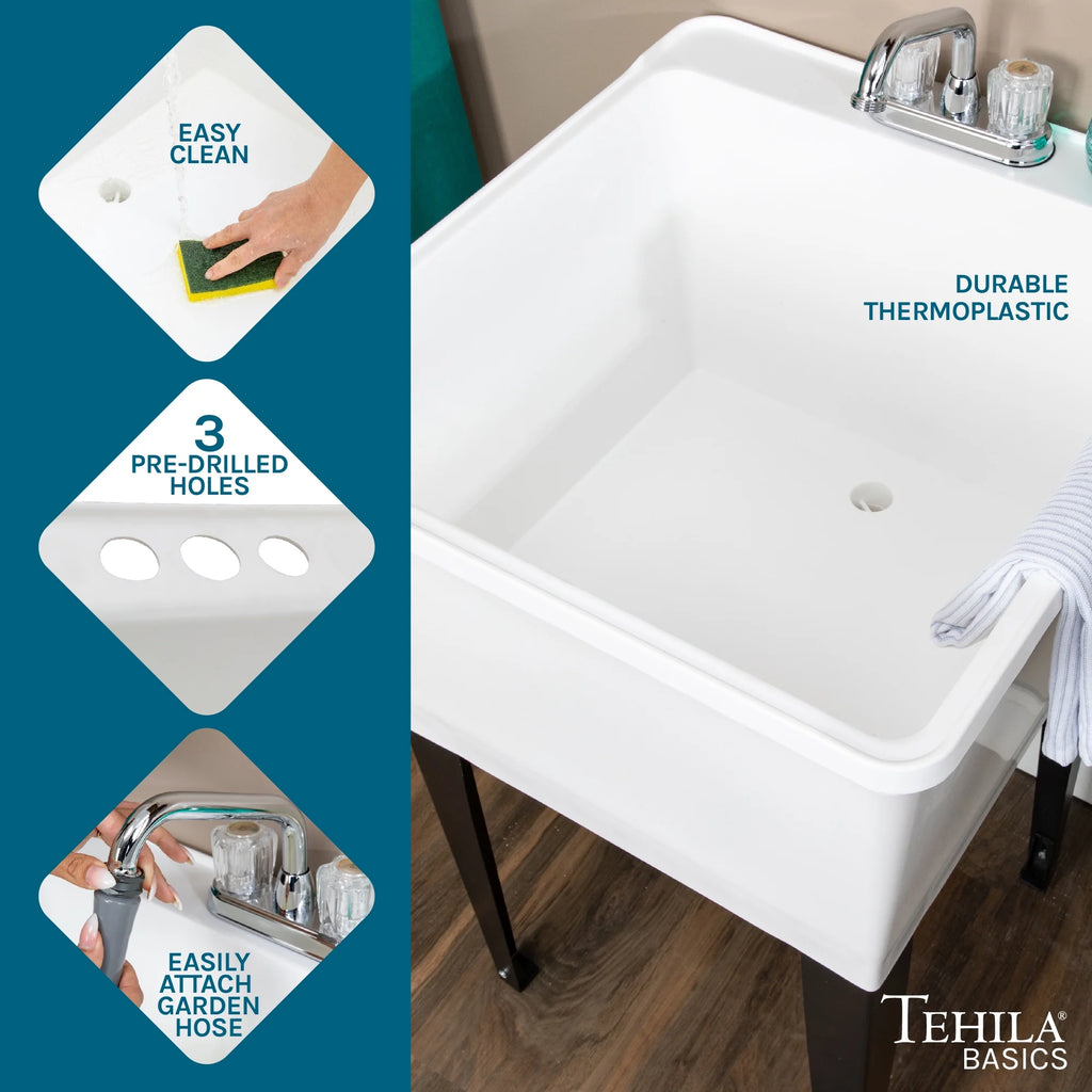Tehila Freestanding Black Utility Sink with Black Faucet for Laundry Room