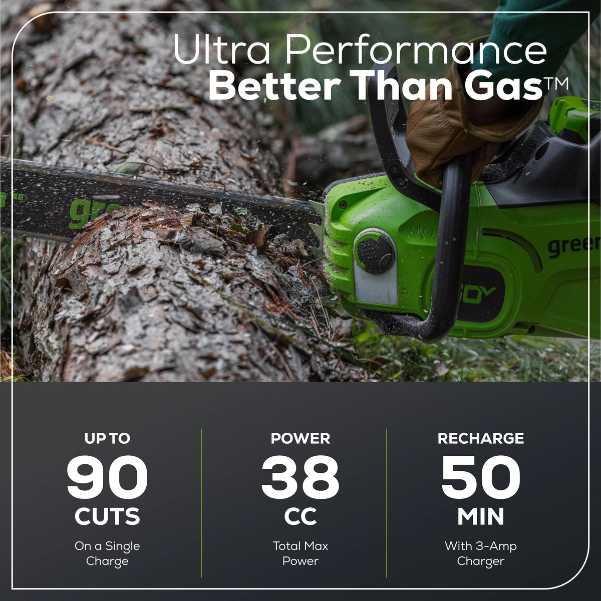 Greenworks 60V 16" 1.5kW Brushless Chainsaw with 2.5 Ah Battery & 3 Amp Charger 2028602