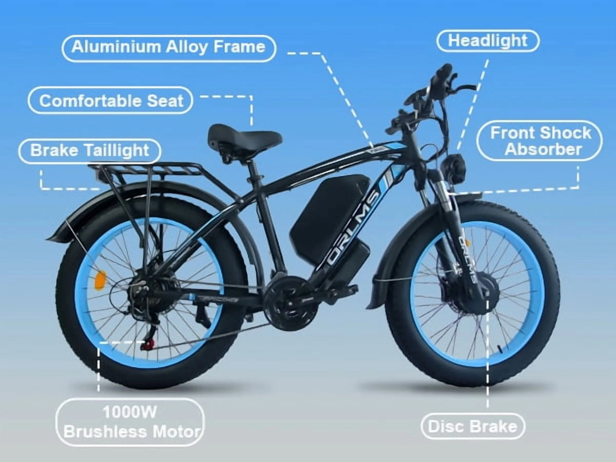 60V 25AH Battery Electric Bike for Adults,5000W Peak Dual Motor Ebike,AWD 21-Speed 50MPH Mountain Snow E-Bike with 26" x 4.0 Fat Tire, Long Range Mountain Dirt Bike for Off-Road Snow Sand