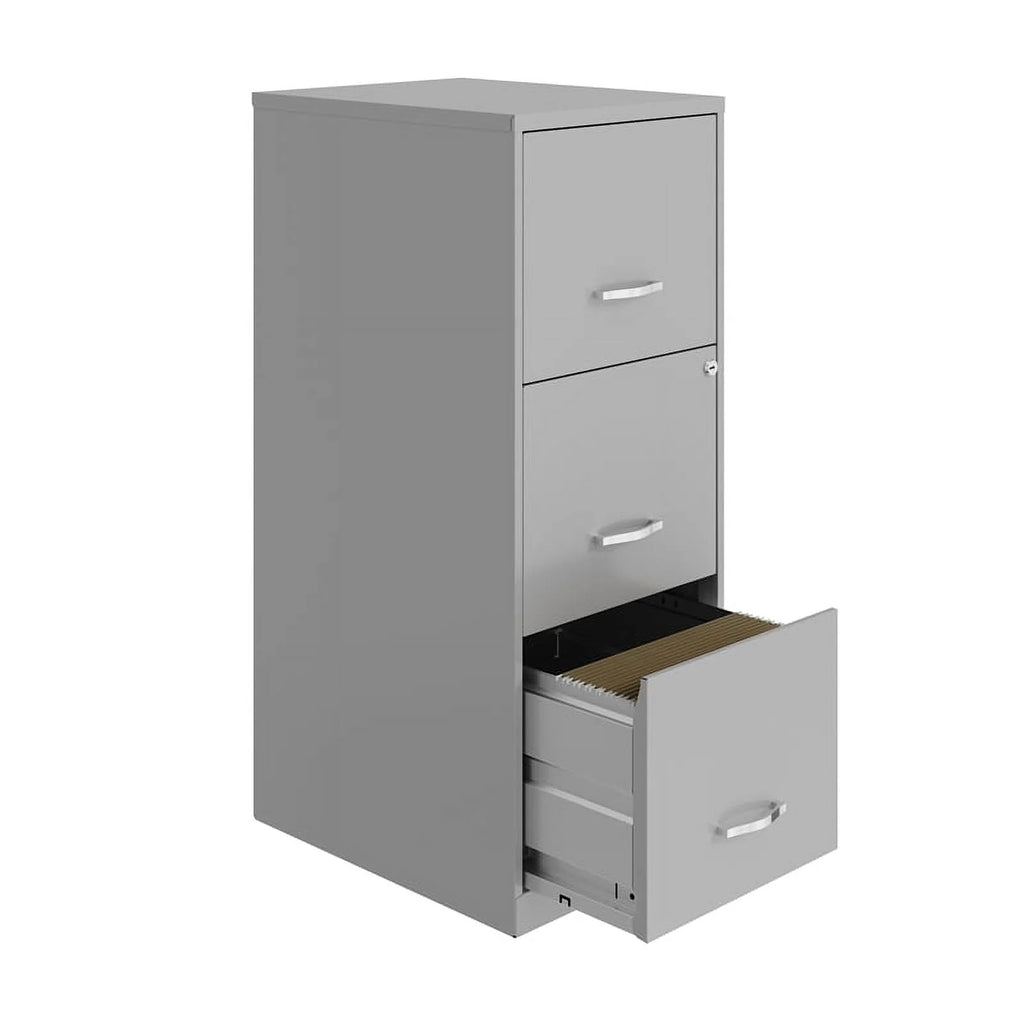 Space Solutions 3 Drawer Modern Metal Vertical File Cabinet with Lock in Silver
