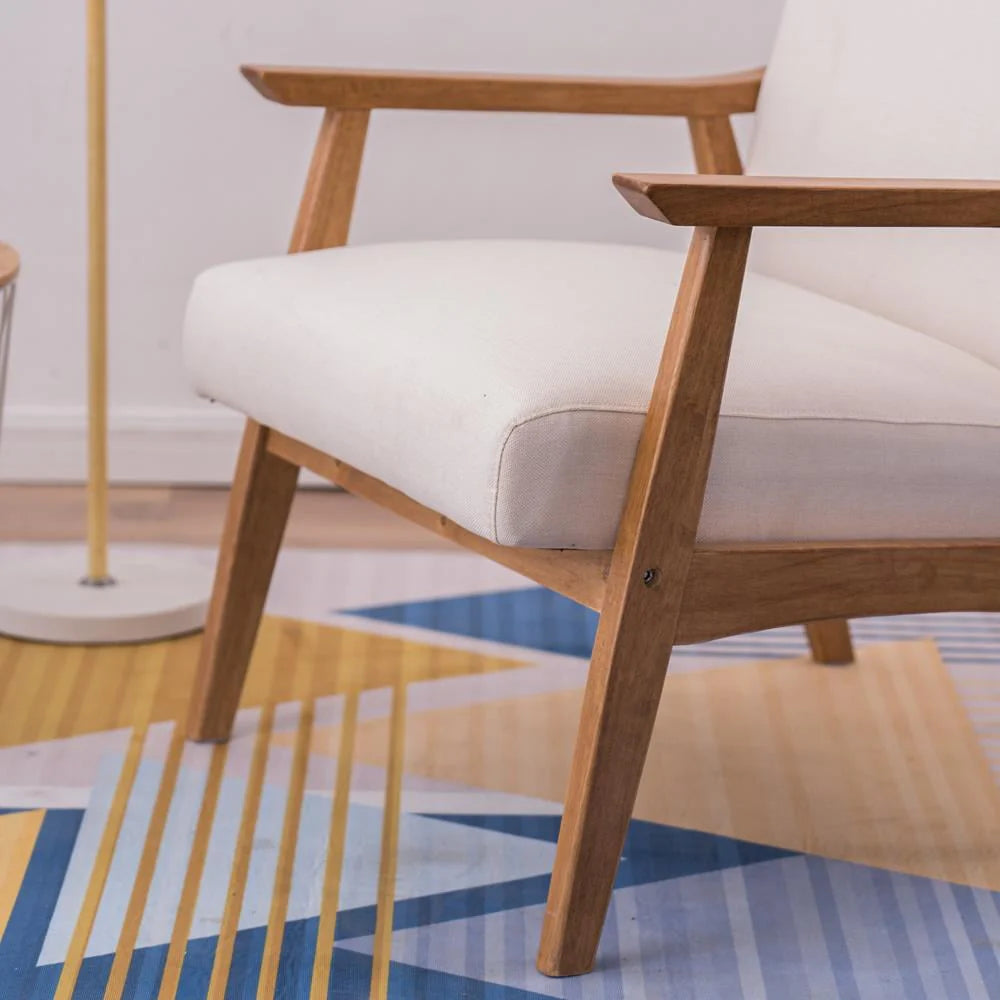 Ktaxon Mid-century Modern Arm Chair with Solid Wood Frame,Lounge Chair Club Chair,Beige