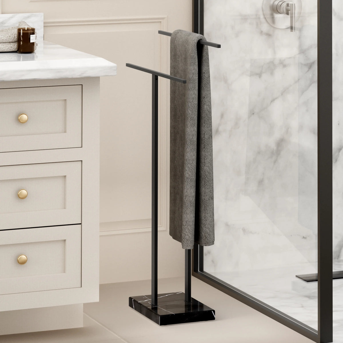 KES Freestanding Towel Rack for Bathroom 2-Tier, Floor Towel Stand with Heavy Marble Base, 18/8 Stainless Steel Brushed, WMBTR003BS