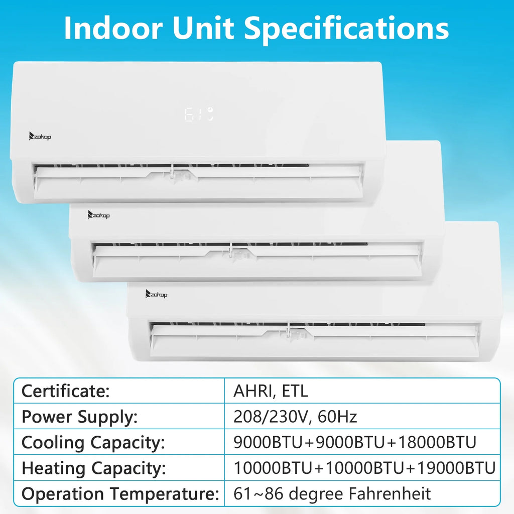Ktaxon 2 Zone 9000 + 9000 BTU WIFI Mini Split AC/Heating System, 19 SEER2 Dual Zone 18000 BTU Ductless Split Air Conditioner with Pre-Charged Condenser, Heat Pump & 25Ft Installation Kit, 208-230V
