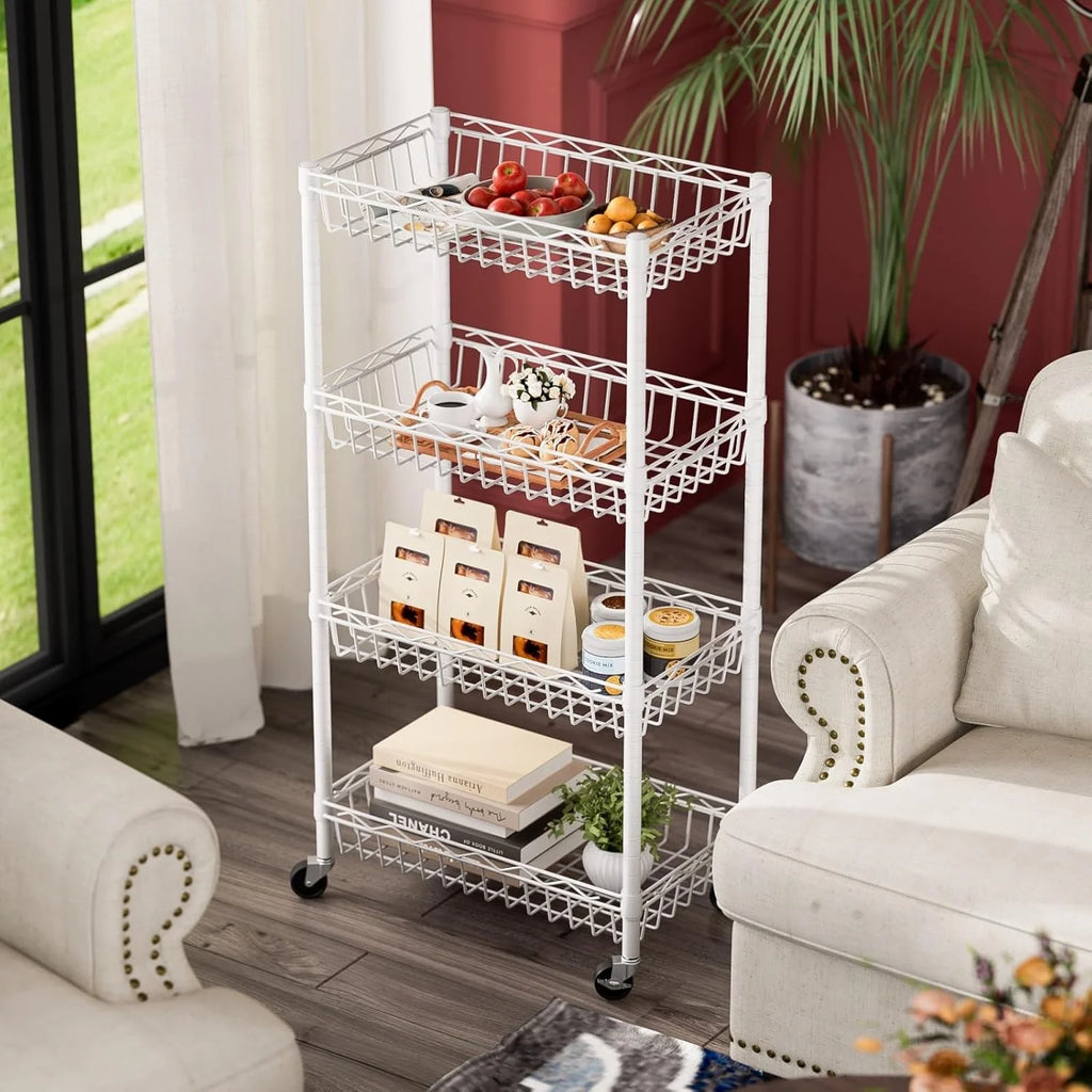 6 Tier Wire Shelving Unit with Wheels Baskets Storage Rack Corner Shelves Adjustable Shelf Closet Bathroom Organizers Metal Pantry Kitchen Garage Laundry Room 13.5" D x 13.5" W x 63" H Silver