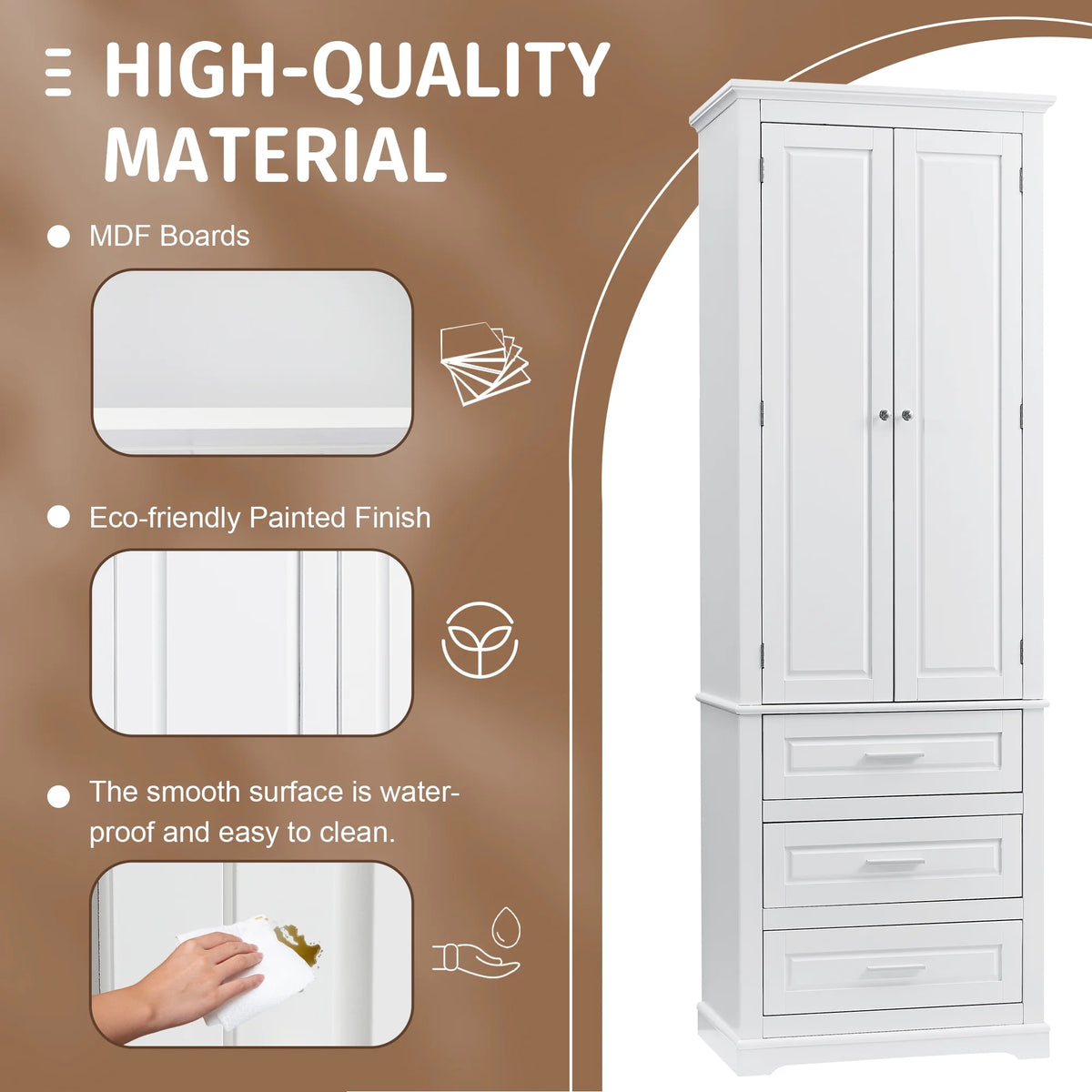Bellemave White Tall Storage Cabinet with Adjustable Shelf Bathroom Cabinet with 1 Drawer and Storage Rack Large Freestanding Wood Cabinet Storage Organizer Floor Cabinet, White