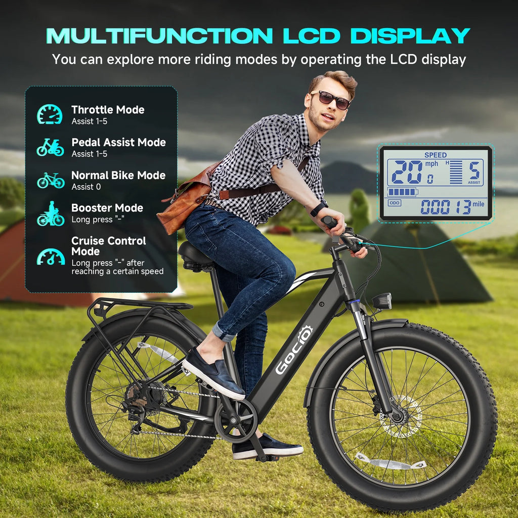Gocio Electric Bike, 26"x4.0" Fat Tire E-Mountain Bike, Peak 1000W Motor, 28MPH 48V 15Ah Battery Removable Ebike for off Road, Sand, UL2849