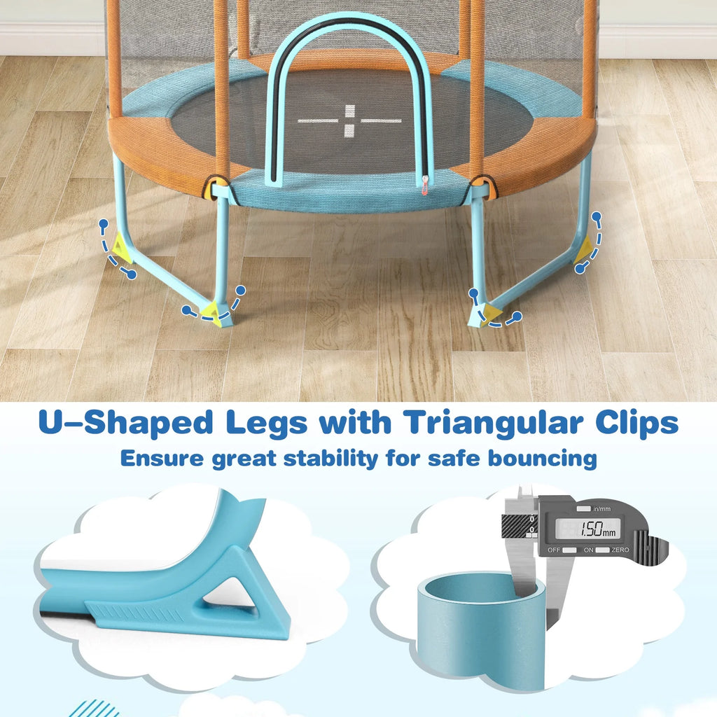 Infans 60" Trampoline for Kids w/Gymnastic Bar Rings Foamed Handle No Gap Design