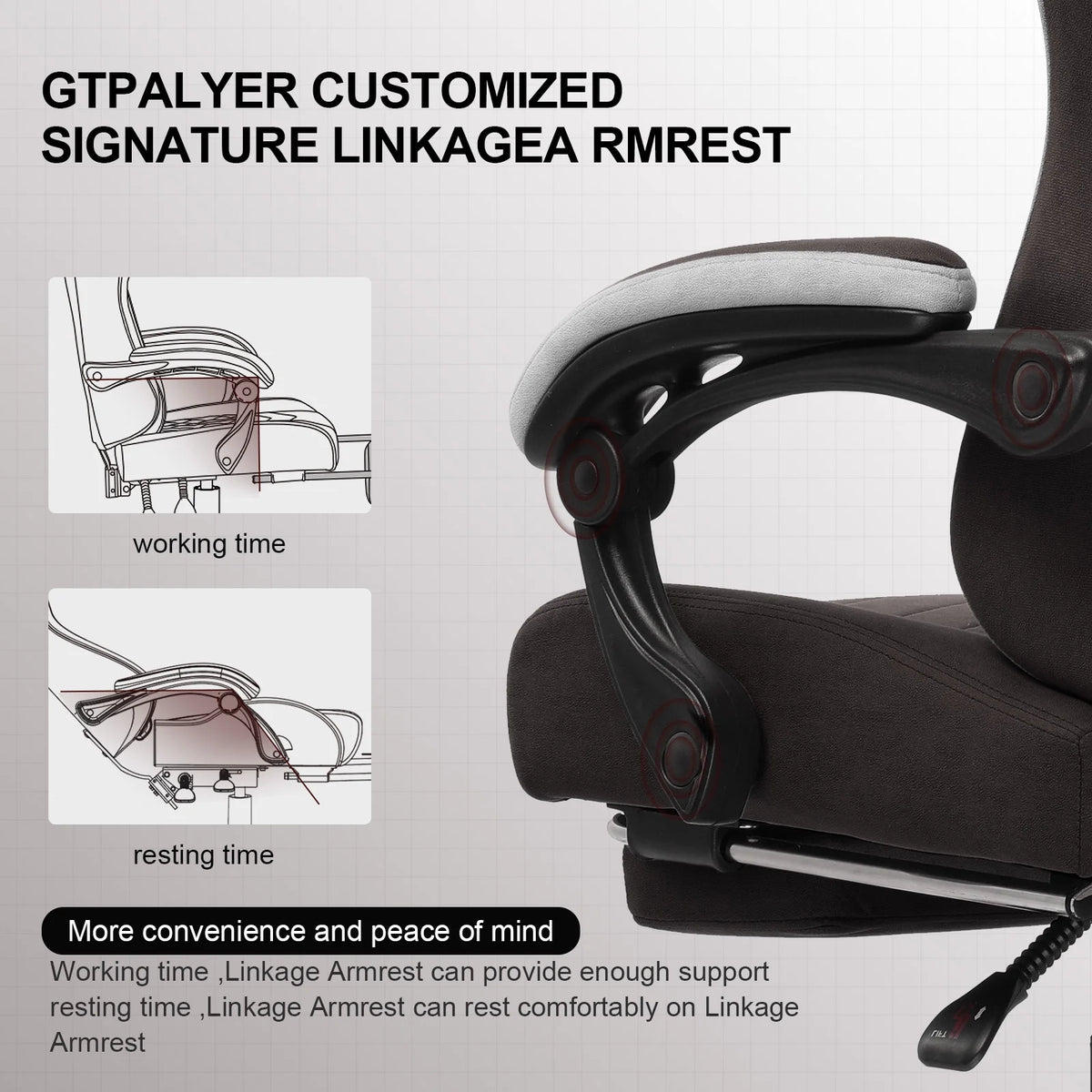 GTPLAYER Ergonomic High Back Pocket Spring Cushion Gaming Chair with Footrest & Linkage Armrests, Black
