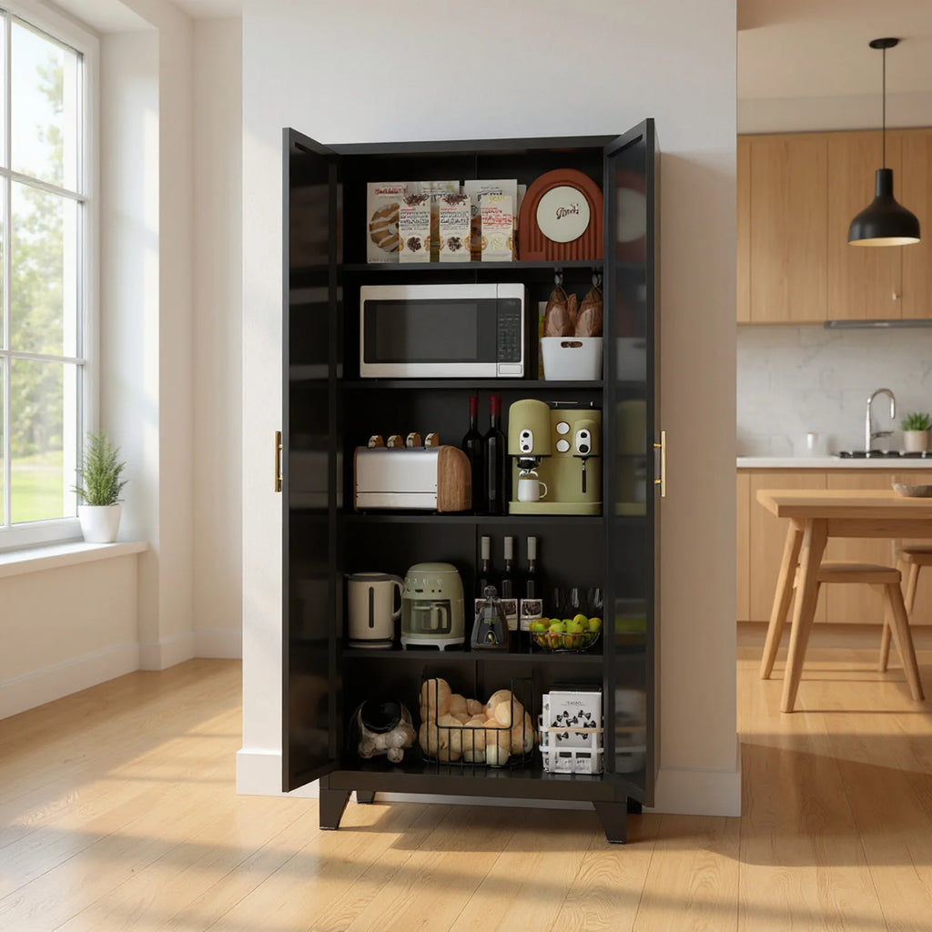 Homy Casa 70.8" White Tall Storage Cabinet with 4 Adjustable Shelves for Kitchen, Pantry Cupboard