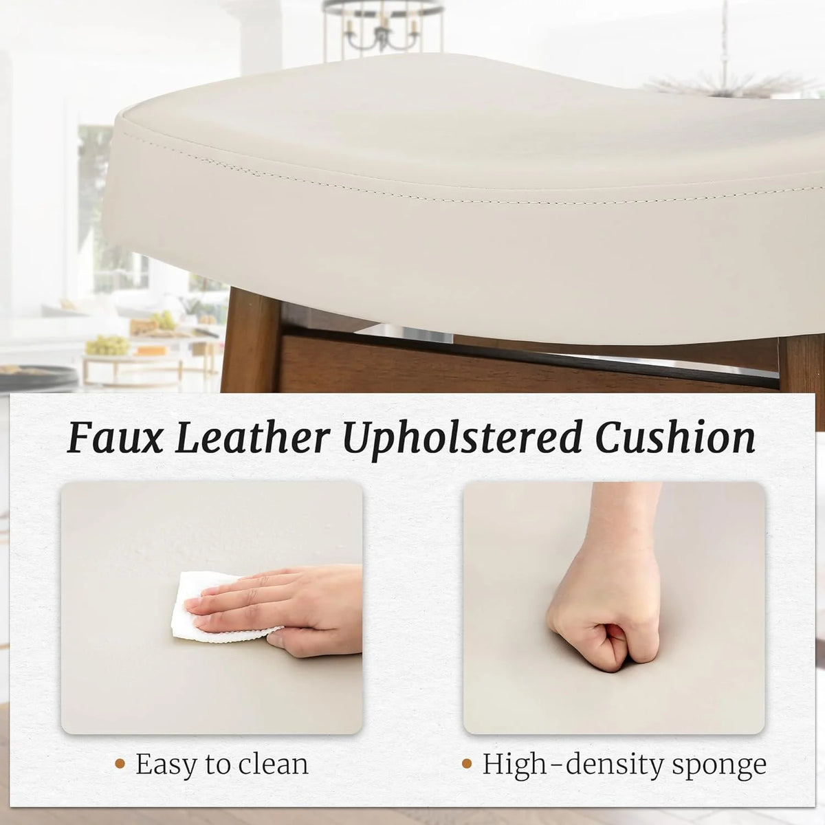 Dycanpo Saddle Seat Counter Height Bar Stools Set of 3 for Kitchen, Dining, 24in, Beige-Fabric