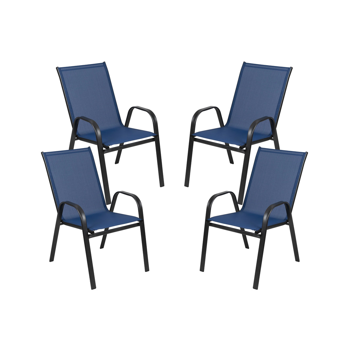 Emma + Oliver 4 Pack Gray Outdoor Stack Chair with Flex Comfort Material - Patio Stack Chair