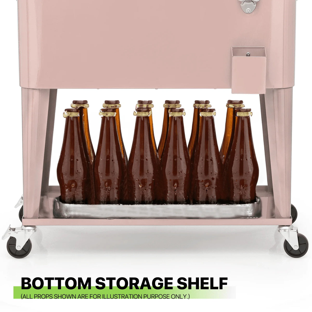 Magshion 80 Quart Rolling Cooler Ice Chest, Portable Bar Cold Drink Beverage Cart Tub, Backyard Cooler Trolley on Wheels with Ice Scoop, Catch Tray & Bottle Opener, Pink