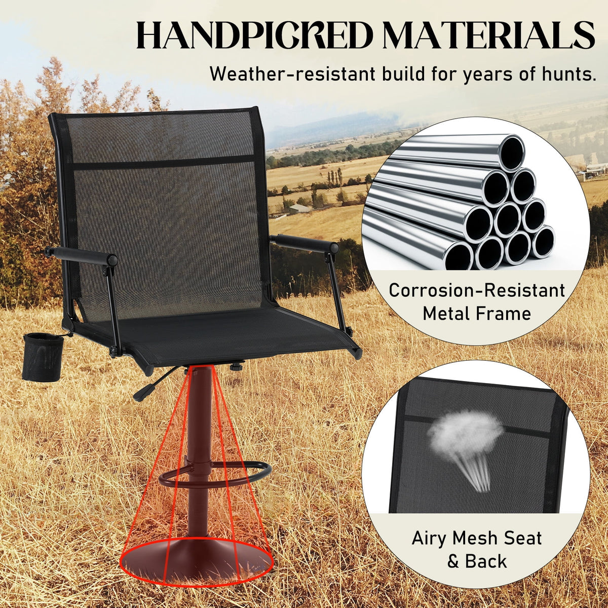 Danrelax 360�� Silent Camo Hunting Blind Chair, Armrests, Side Pouch, Telescopic Legs