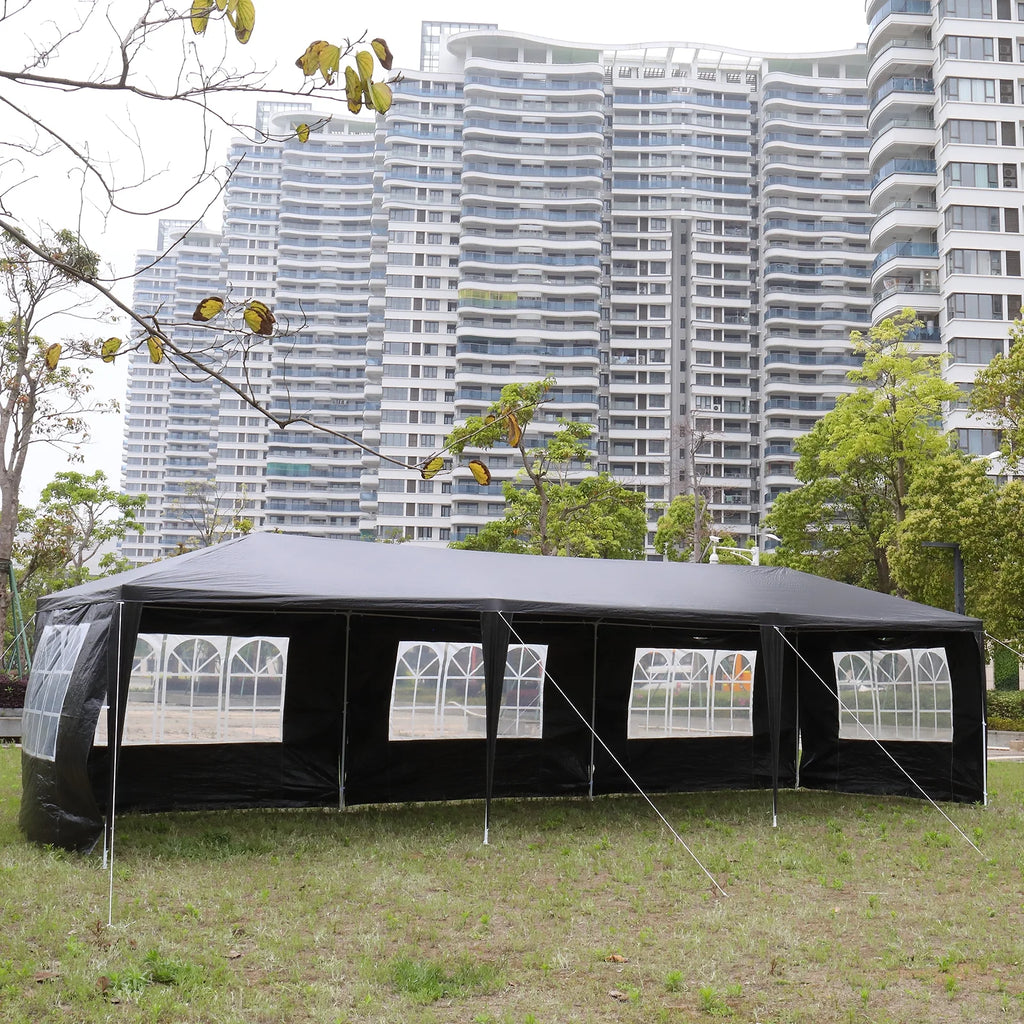 10'x30' Outdoor Party Tent with 8 Removable Sidewalls, Waterproof Canopy Patio Wedding Gazebo, Black