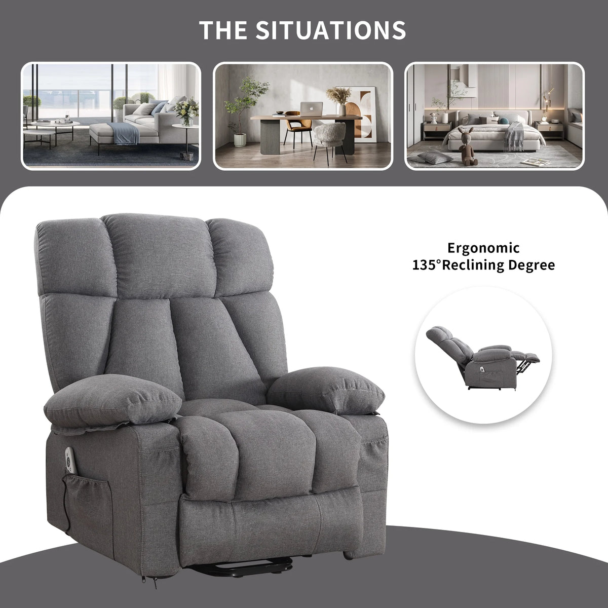 JONPONY Power Lift Recliner Chair Recliners for Elderly with Heat and Massage Recliner Chair for Living Room with Infinite Position and Side Pocket,USB Charge Port,Brown