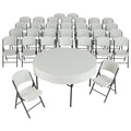 Lifetime 4 60 inch Round Folding Tables with 32 Folding Chairs - Almond