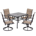Nuu Garden 5 Piece Outdoor Patio Dining Set, Metal Patio Furniture Set 4 Textilene Swivel Chairs and 37" Square Iron Umbrella Dining Table,Black and Brown