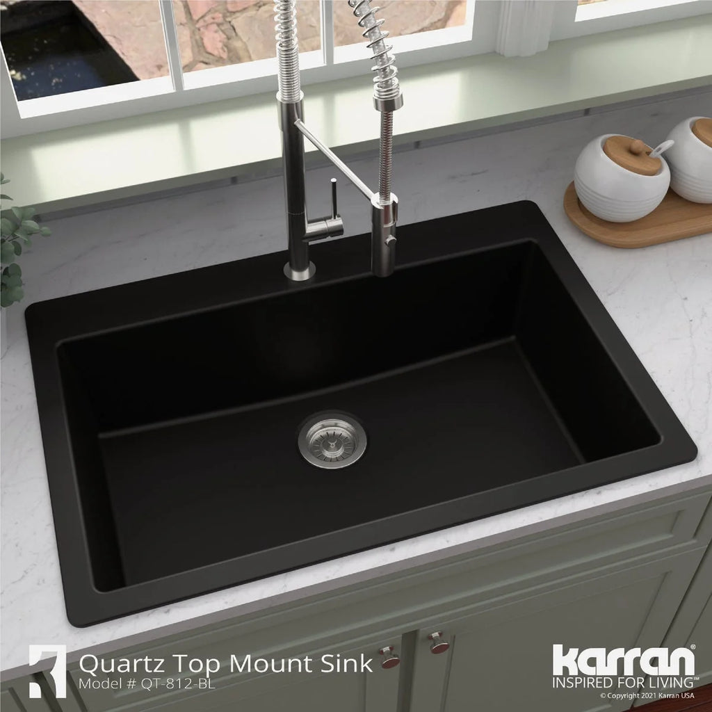 Karran Usa Qt-812 Quartz Qt 33" Drop In Single Basin Quartz Composite Kitchen Sink - White